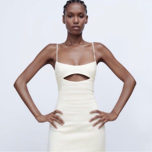 Zara Cut Out Linen Blend Dress - Picture 1 of 3